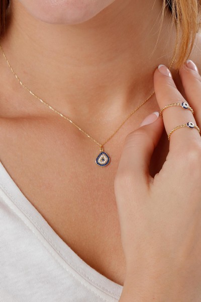 
	Gold Amorphous Evil Eye Bead Design Necklace