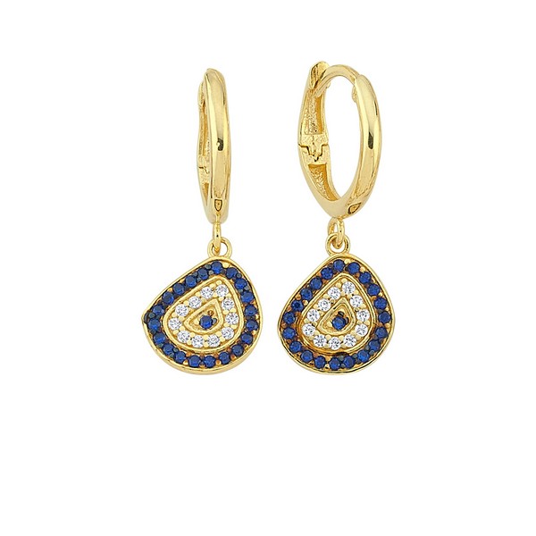
	Gold Amorphous Evil Eye Bead Design Earrings, 