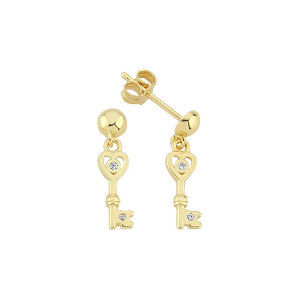 
	Gold Key Design Stone Earrings, 