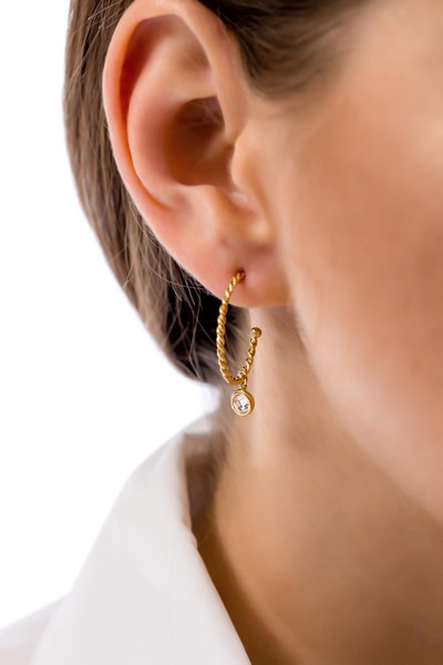 
	Gold C Design Stone Earrings