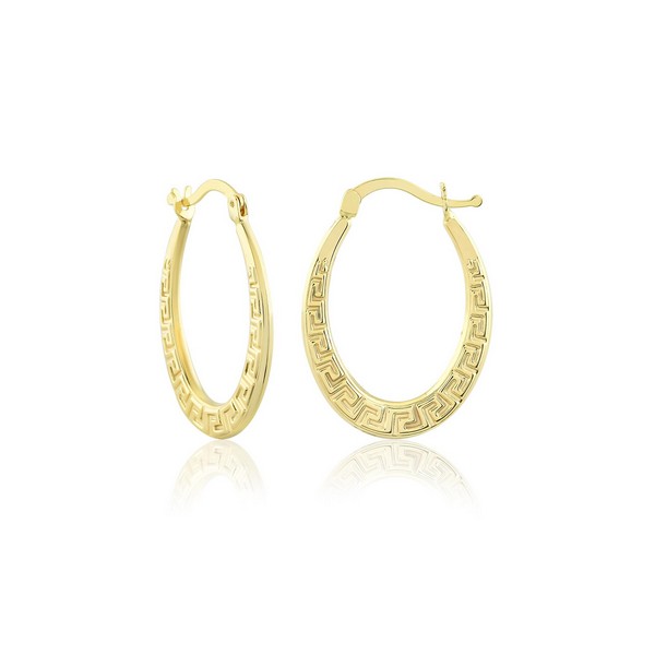 
	Gold Greek Pattern Oval Hoop Earrings 24 mm