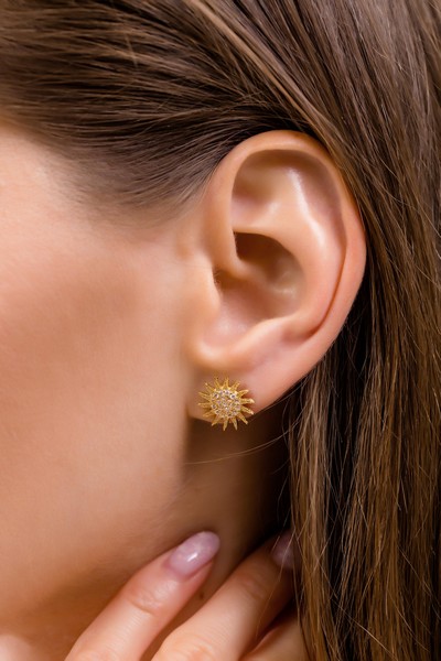 
	Gold Sun Design Earrings, 