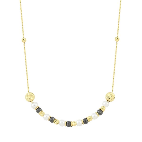 
	Gold Pearl and Black Crystal Design Necklace, 