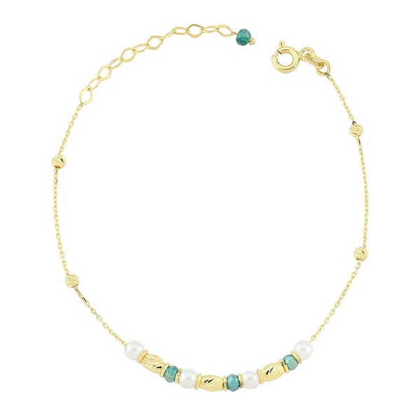 
	Gold Pearl And Turquoise Design Bracelet