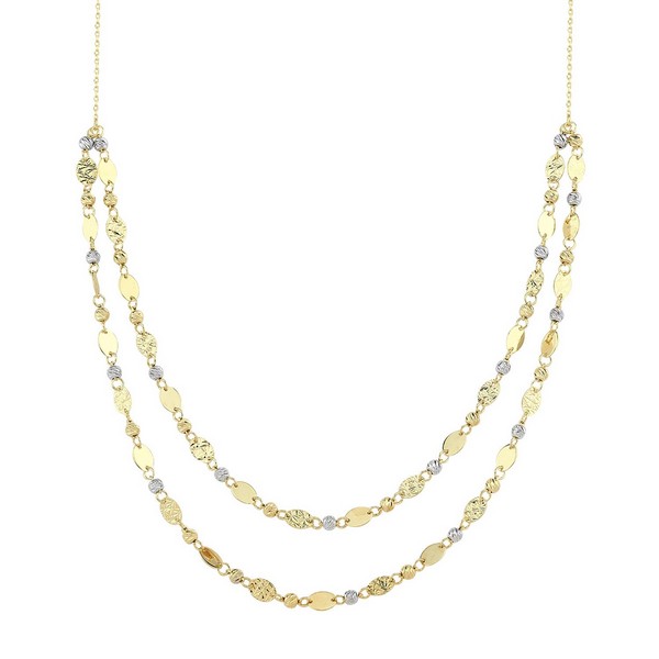 
	Gold Oval Sequin Green Double White Design Necklace, 