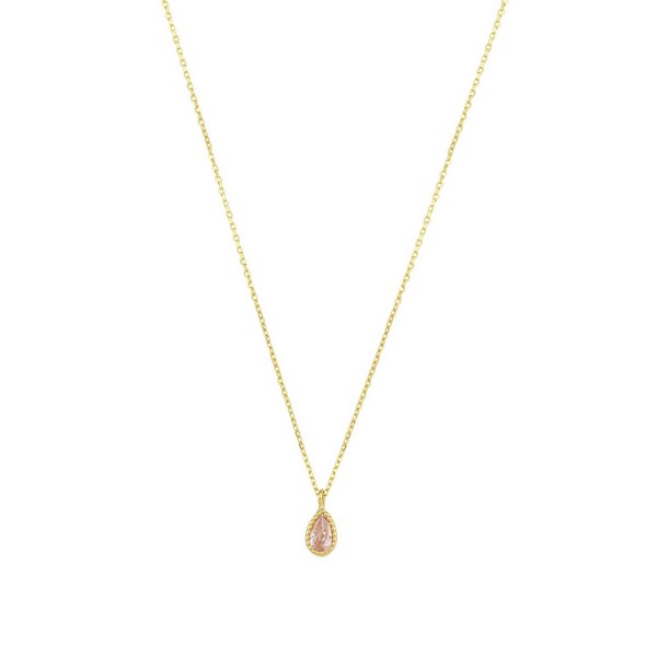 
	Gold Pink Drop Stone Design Necklace, 
