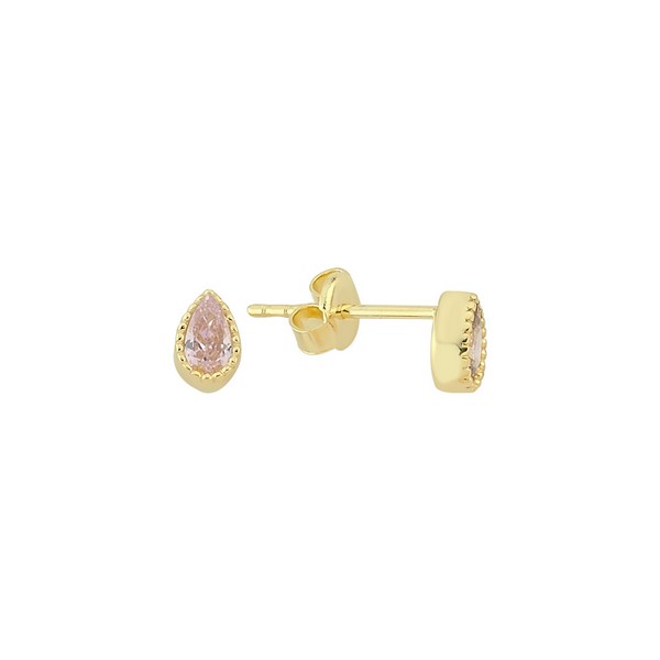 
	Gold Pink Stone Design Drop Earrings, 