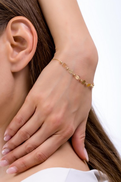 
	Gold Sequin Pen Chain Design Bracelet, 
