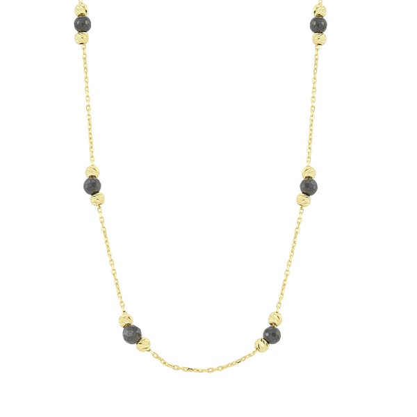 
	Gold Black Crystal and Dorica Design Necklace, 