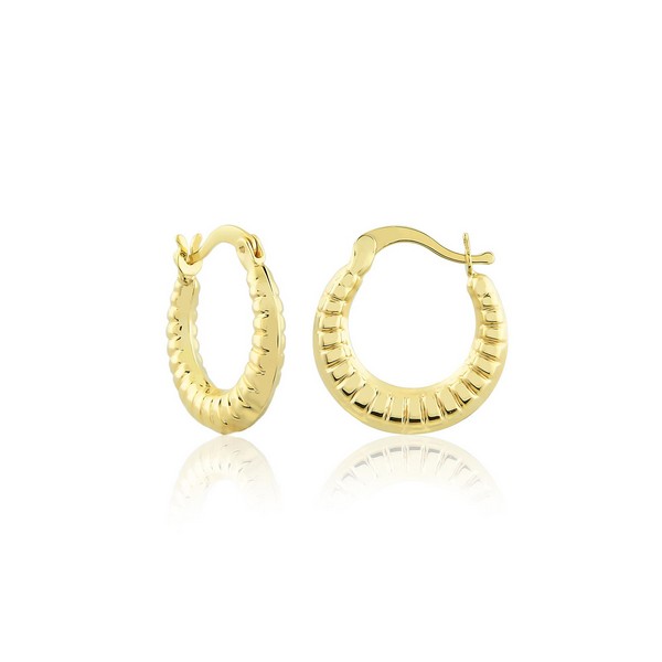 
	Gold Fan Pattern Hoop Earrings 14.4 mm  2.8 mm, 