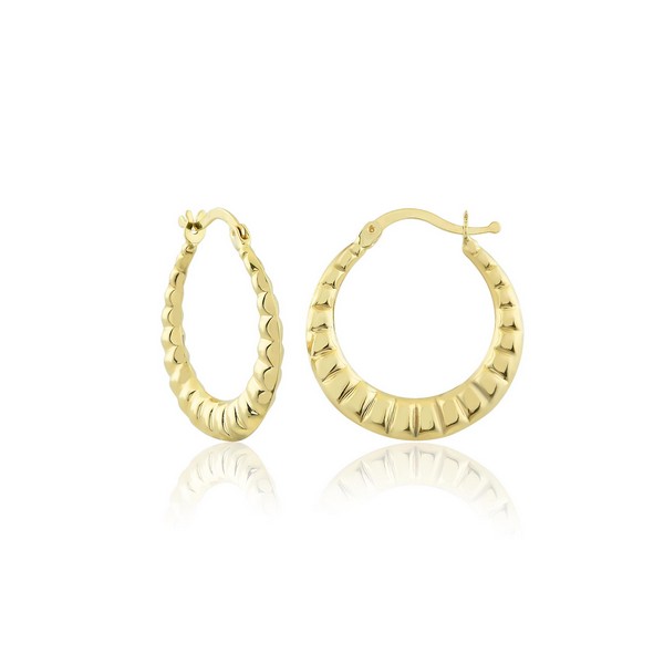 
	Gold Fan Pattern Hoop Earrings 20.55 mm  2.7 mm, 