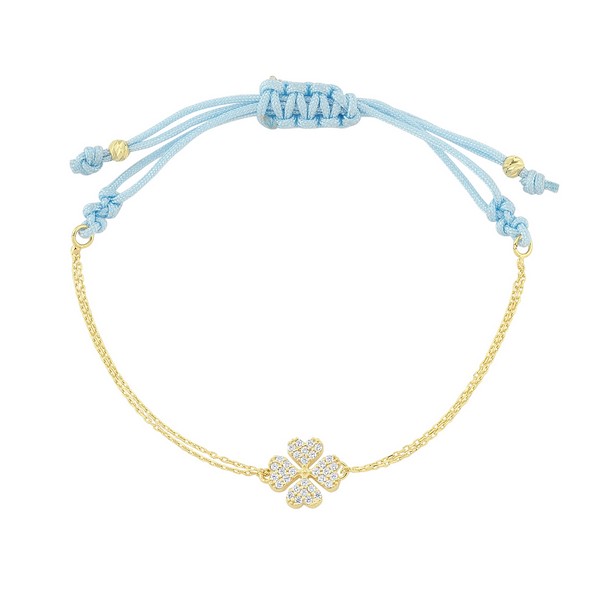 
	Gold Clover Design Baby Blue Bracelet, 