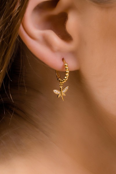 
	Gold Dragonfly Design Dangle Earrings, 