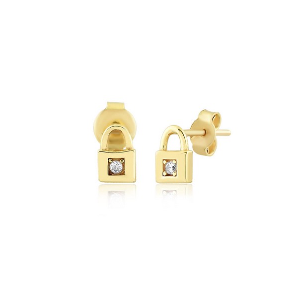 
	Gold Zircon Stone Lock Earrings