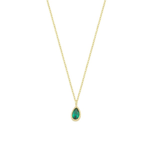 
	Gold Emerald Color Drop Design Necklace, 